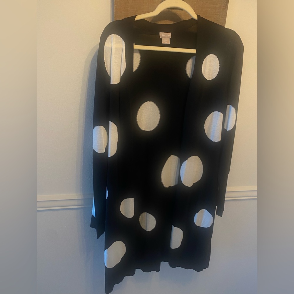 NWT Chico’s Disco Dots Long Open Cardigan Sz M $109